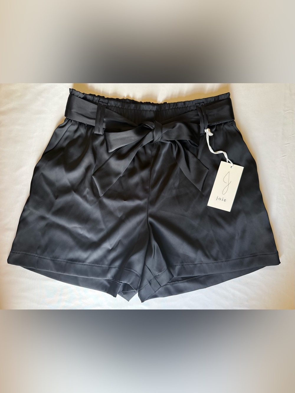 Joie Black Satin High-Waisted Bow Shorts-Size 6-NWT